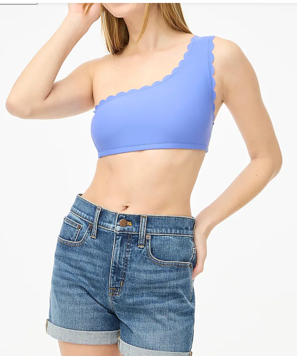 NWT J.Crew Factory Scalloped One-Shoulder Bikini Top XS Blue BP345